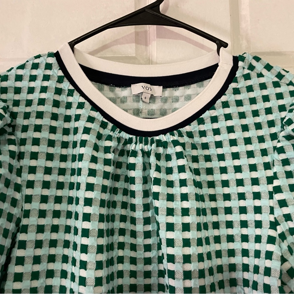 Voy Green Checked Puff Sleeve Blouse - Picture 4 of 8